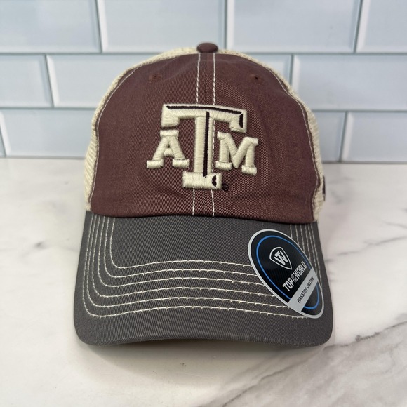 Texas A&M Aggies Hat Cap Snap Back Mens Maroon Gray NCAA Football Trucker - Picture 1 of 13